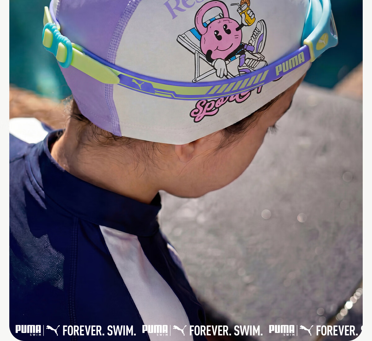 PUMA Kids High Elastic Breathable PU Swim Cap Cartoon Print Skin-Friendly Waterproof Swimming Cap for Boys and Girls 5