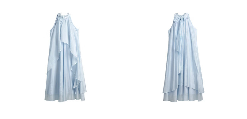Olrain Lenzing Lyocell Summer Dress Vacation Style Women's Sheer Ruffle Halter Neck Long Dress Blue XL 20