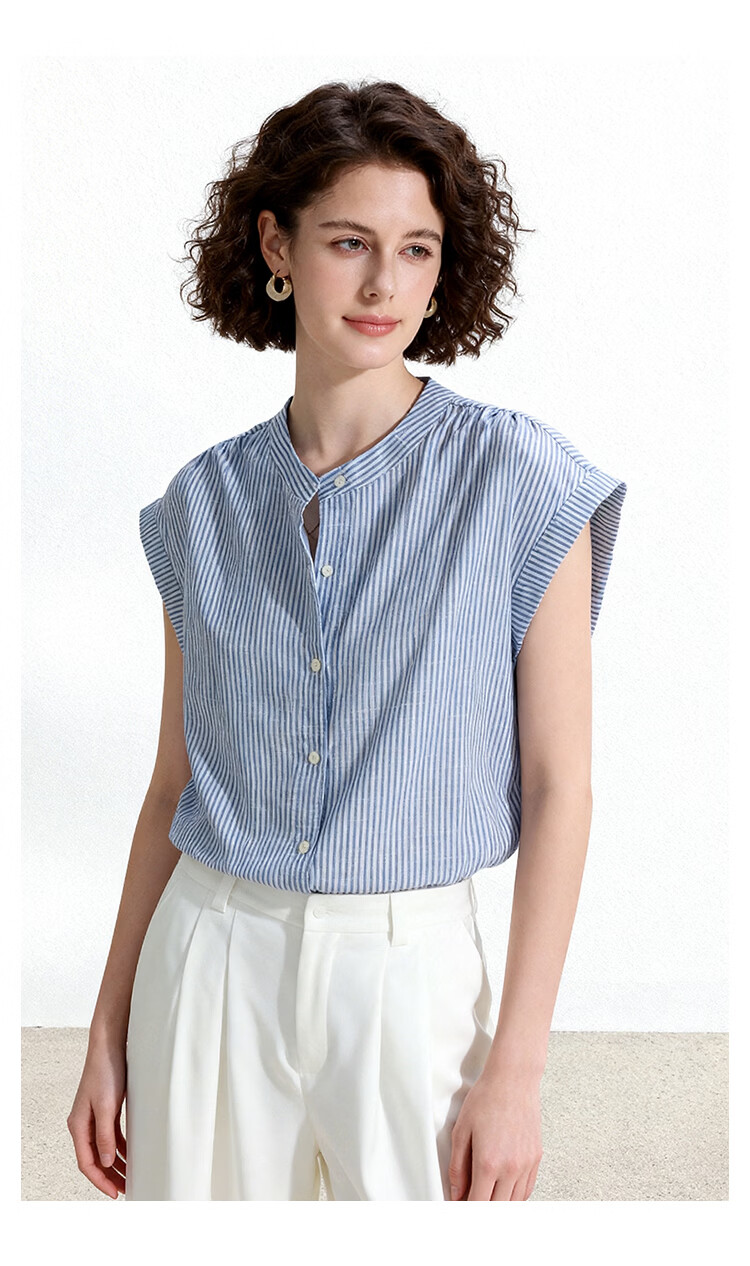 ENC Japanese Style Flutter Sleeve Shirt Summer Girl Fresh Short Sleeve Blue Striped Lazy Feel Shirt Design Top 9