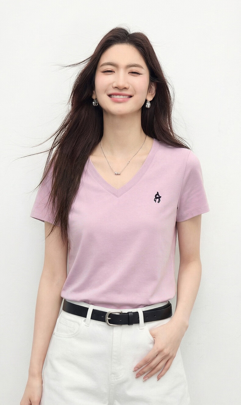 Sllsky Xinjiang Cotton V-Neck Shoulder T-Shirt Women 2026 Summer New Commuter Embroidered Short Sleeve Cool Top 5