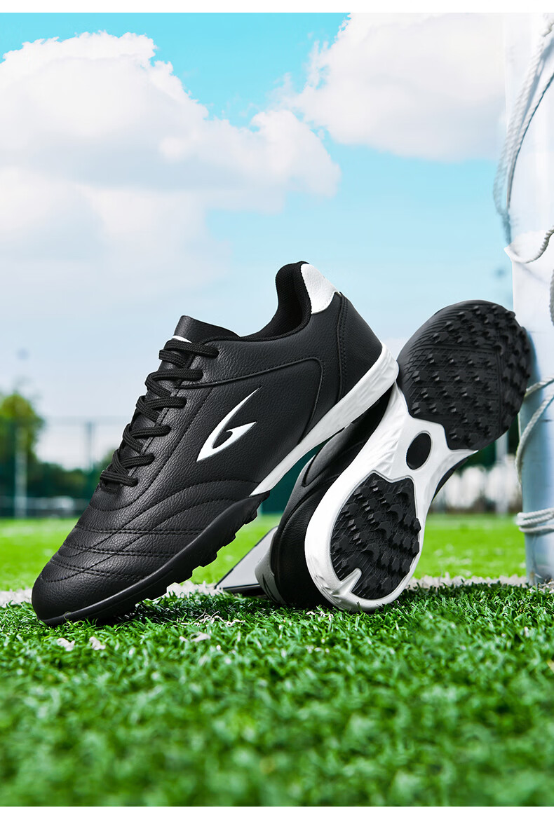 Delhui Football Shoes TF Turf Studs Unisex Youth Adult Non-Slip Wear-Resistant Soccer Cleats White Black Size 38 10