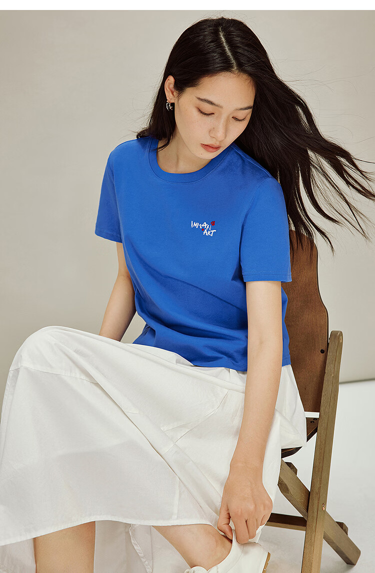 INMAN Classic Cotton Embroidered Crew Neck Short Sleeve T-Shirt Spring 2026 Women's Casual Basic Pearl White M 11