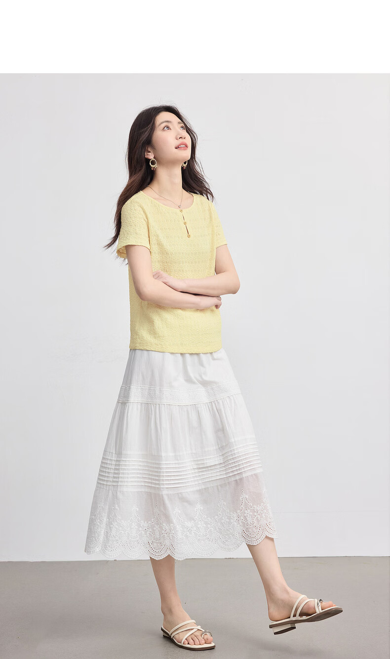 Sllsky Textured Shoulder T-Shirt Short Sleeve Women Summer 2026 New Commuter Casual Petite Crew Neck Top 20