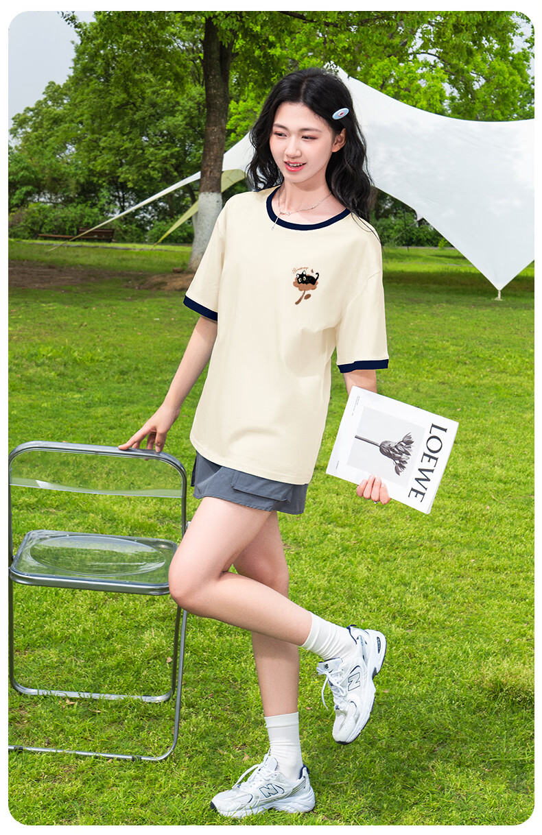 Baleno Women's Pure Cotton Loose Fit Short Sleeve T-Shirt 2026 Summer Casual Fashion Color Block Versatile Half Sleeve Campus Style Base Shirt 6