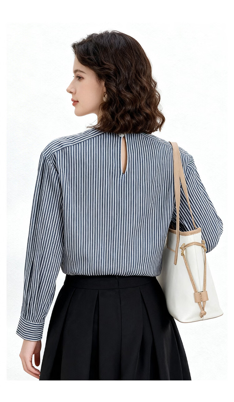 ENC French Stripe Shirt Loose Fit Versatile New Long Sleeve Boutique Design Commuter Date Elegant Top 16