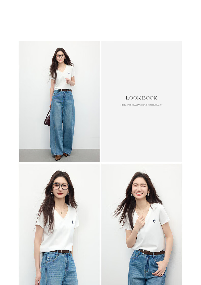 Sllsky Xinjiang Cotton V-Neck Shoulder T-Shirt Women 2026 Summer New Commuter Embroidered Short Sleeve Cool Top 19