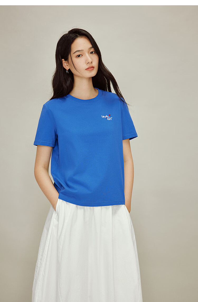 INMAN Classic Cotton Embroidered Crew Neck Short Sleeve T-Shirt Spring 2026 Women's Casual Basic Pearl White M 10