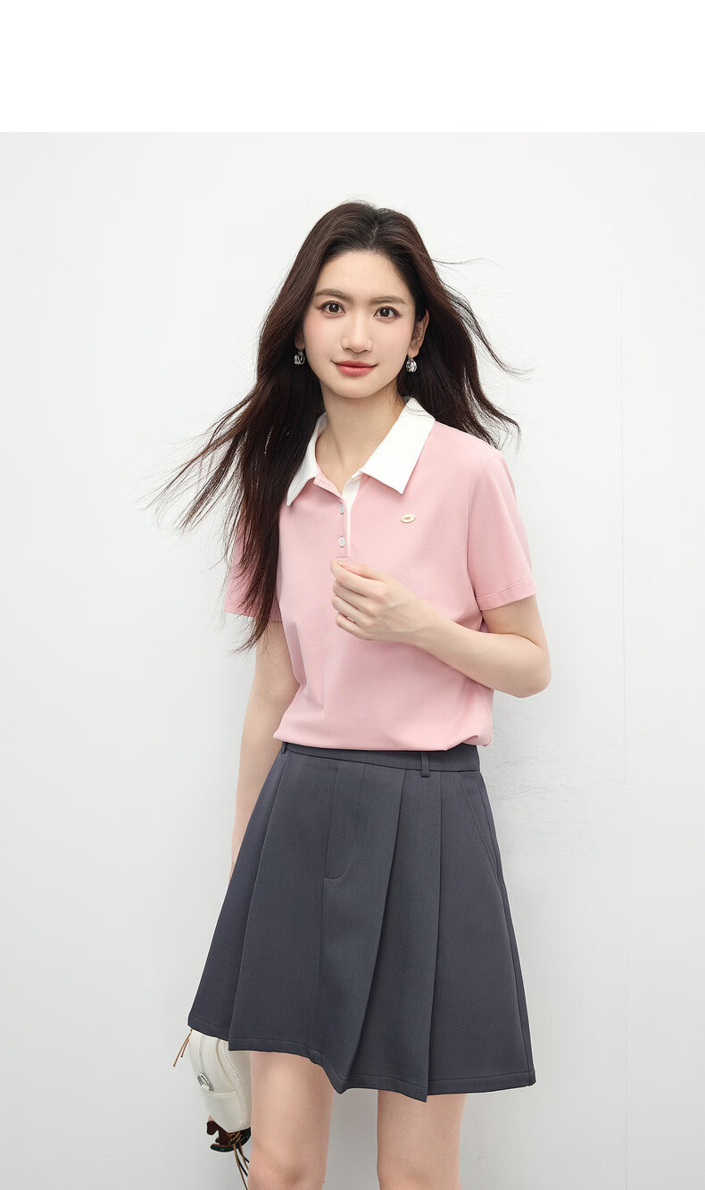 Sllsky Women's Polo T-Shirt Short Sleeve Summer 2026 New Slim Fit Colorblock Collar Shoulder Top 18