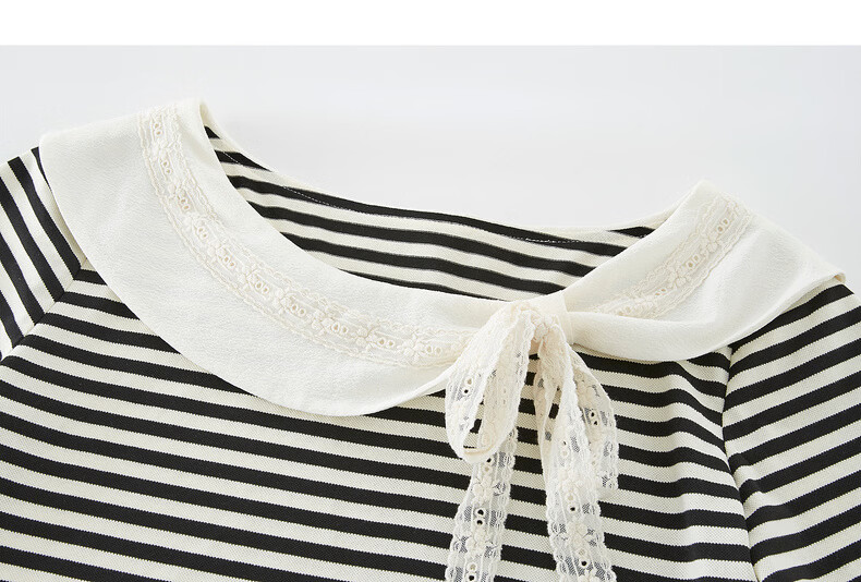 Sllsky French Lace Bow Striped Short Sleeve T-Shirt Women 2026 Summer Boutique Doll Shirt Top 19