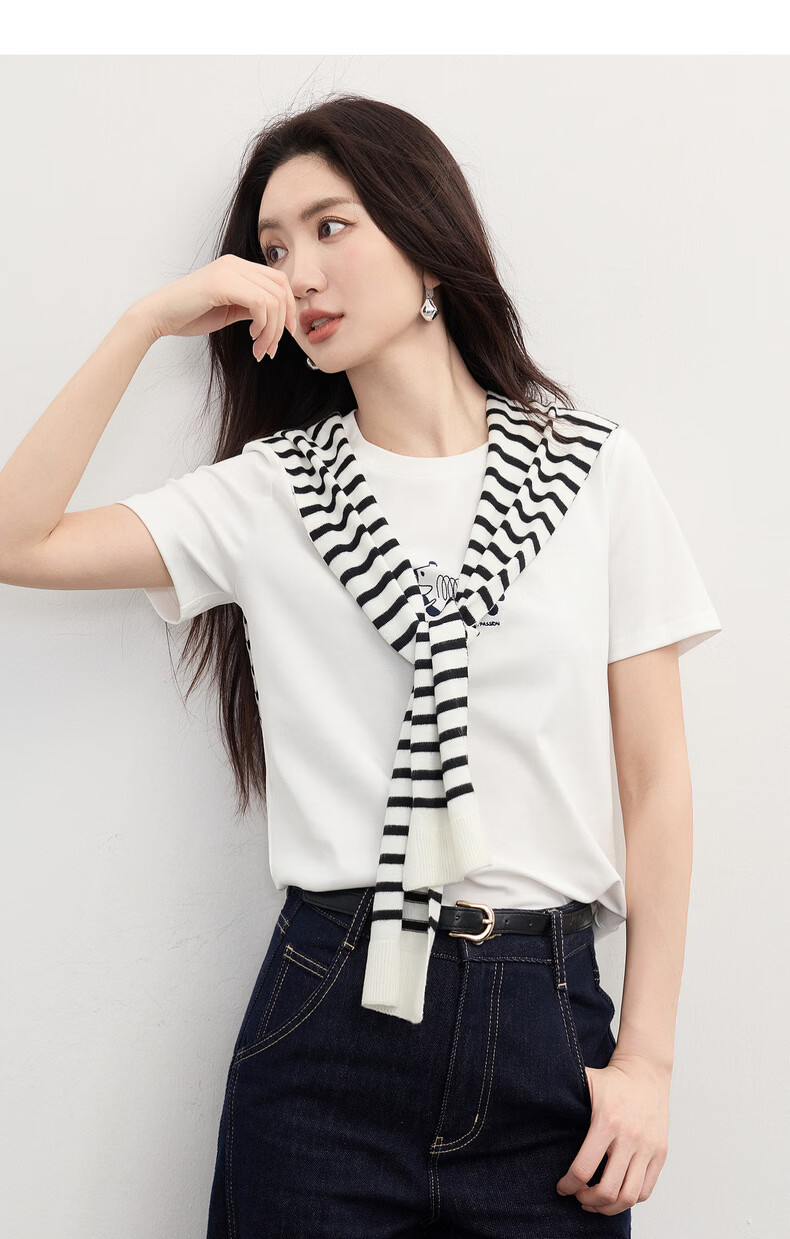 Sllsky 【Qiji Gallop】Printed Short Sleeve T-Shirt for Women, Drop Shoulder, Trendy Youthful Tee, Summer 2026 17