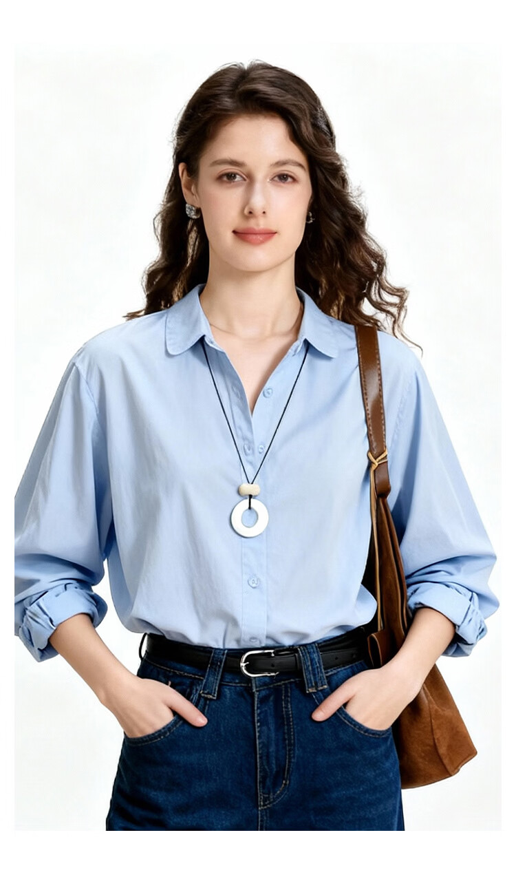ENC Blue Long Sleeve Shirt Spring Autumn New French Style Designer Niche Casual Commuter Petite Top 12