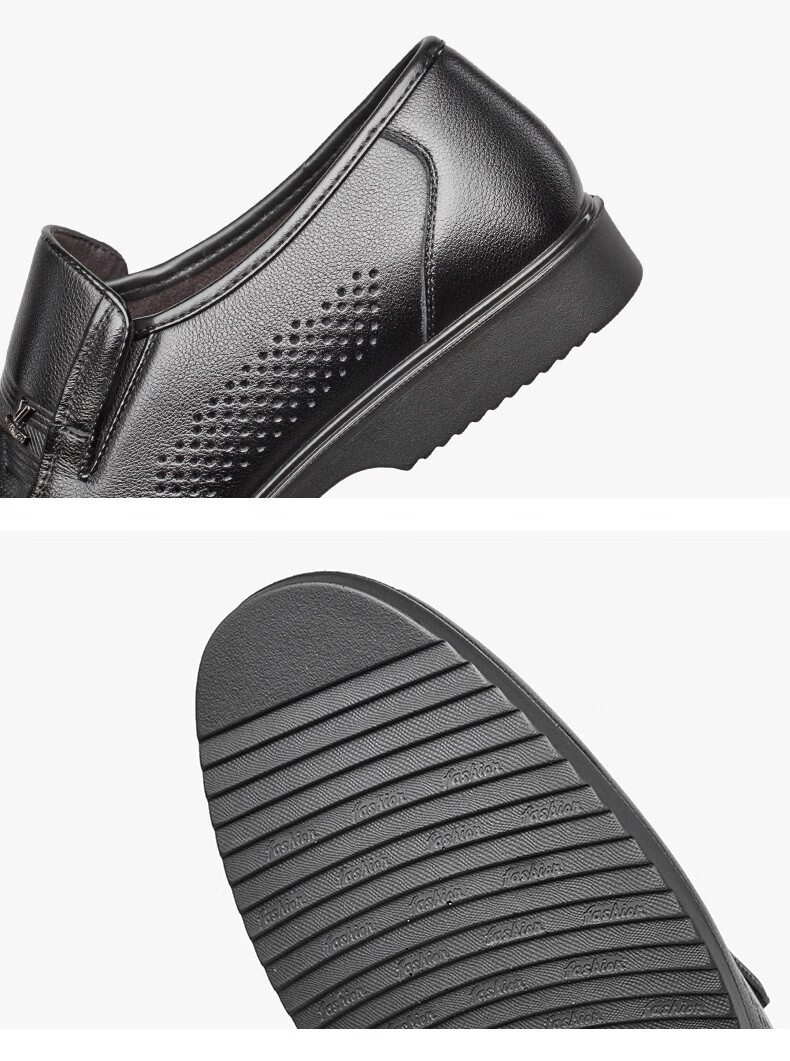 Eierkang Plus Size Men's Genuine Leather Business Formal Slip-On Comfortable Casual Dad Shoes 96361W Black 40 25