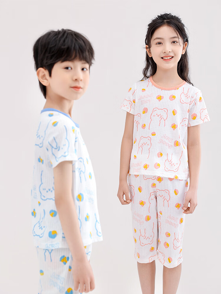 Hodo AAA Grade Antibacterial Red Bean Children's Summer Thin Cotton Boys Pajamas Homewear Air Conditioning Clothes 13