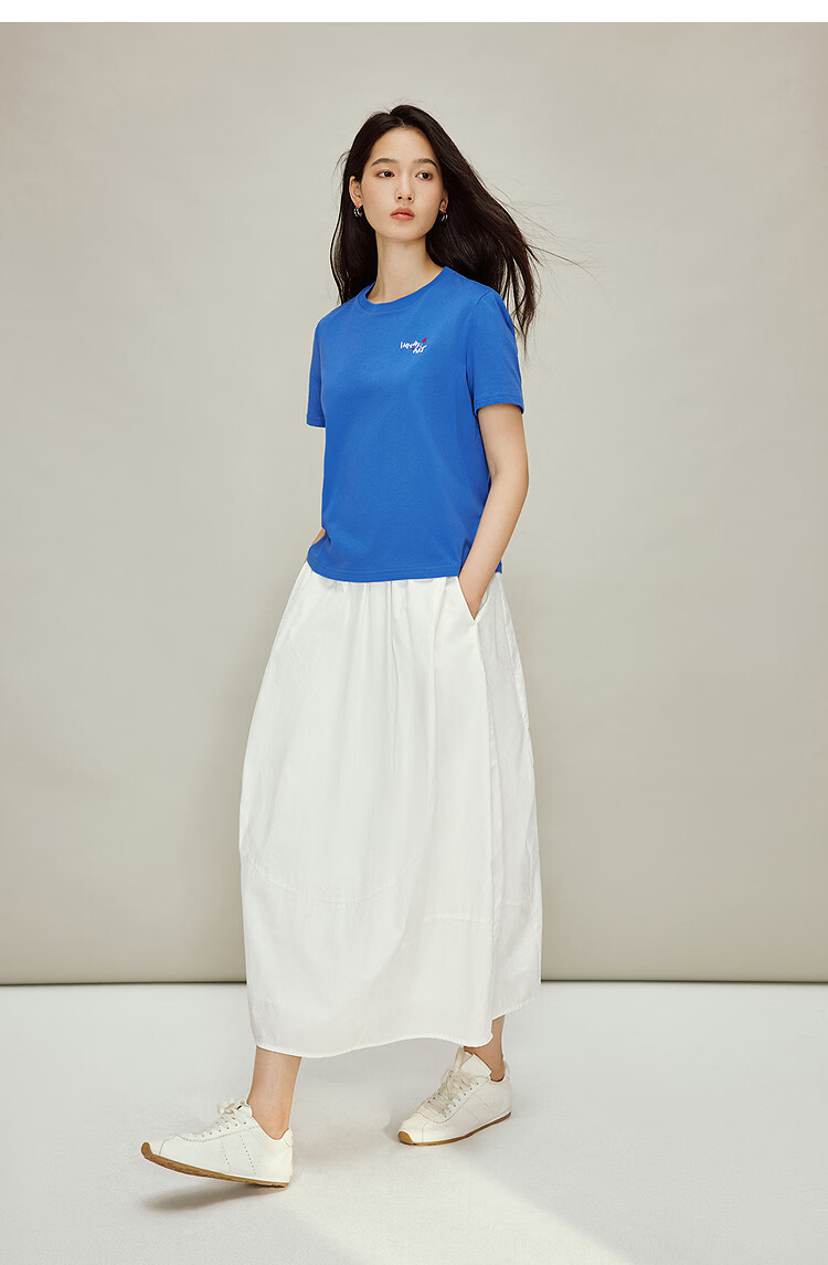 INMAN Classic Cotton Embroidered Crew Neck Short Sleeve T-Shirt Spring 2026 Women's Casual Basic Pearl White M 12