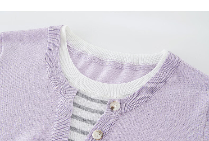 Sllsky Women's Purple Striped Patchwork Knit Top Thin Round Neck Short Sleeve 2026 Summer 23