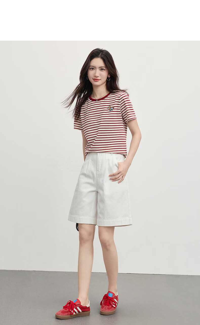 Sllsky Nautical Stripe Short Sleeve T-Shirt Women Summer 2026 New Casual Fashion Colorblock Crew Neck Shoulder Top 19