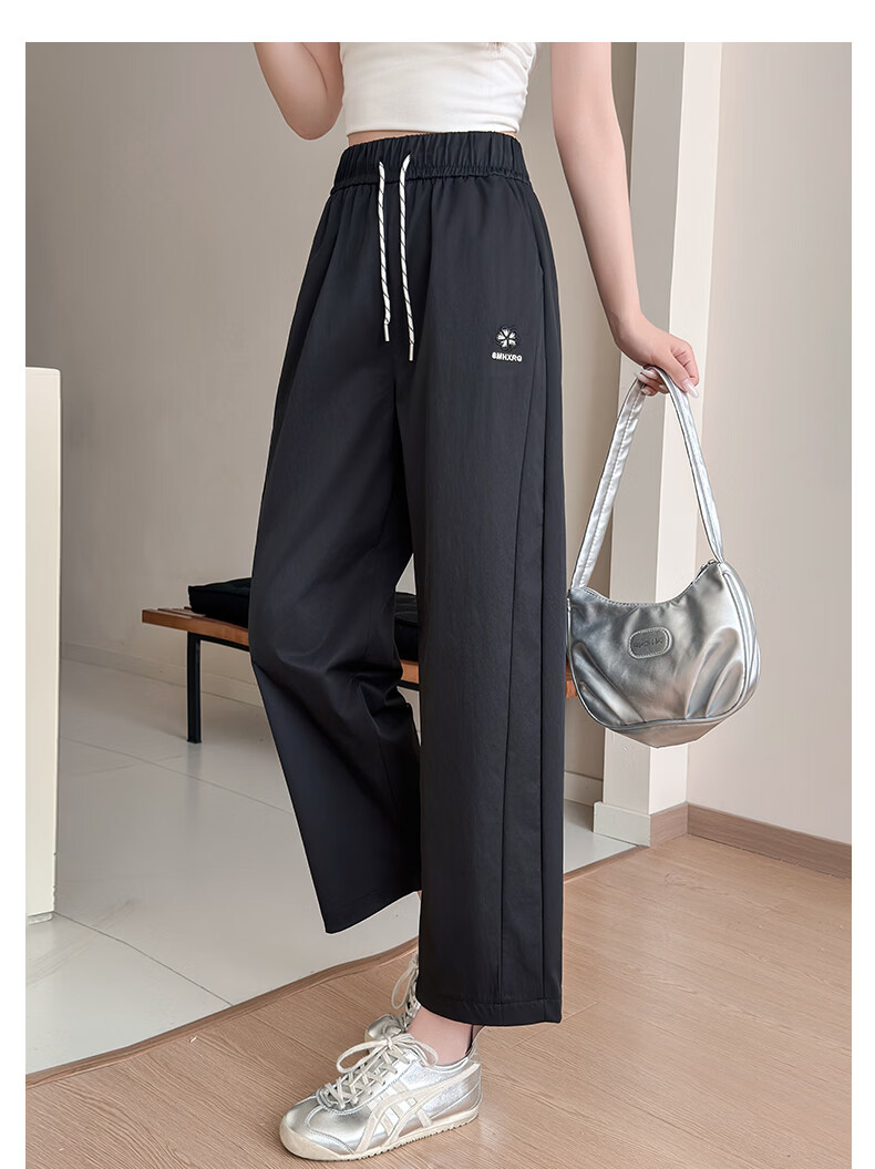 Langsha Ice Silk Women's Casual Pants 2026 Summer New Embroidered High Waist Straight Leg Cropped Wide Leg Quick-Dry Versatile Work Pants 13