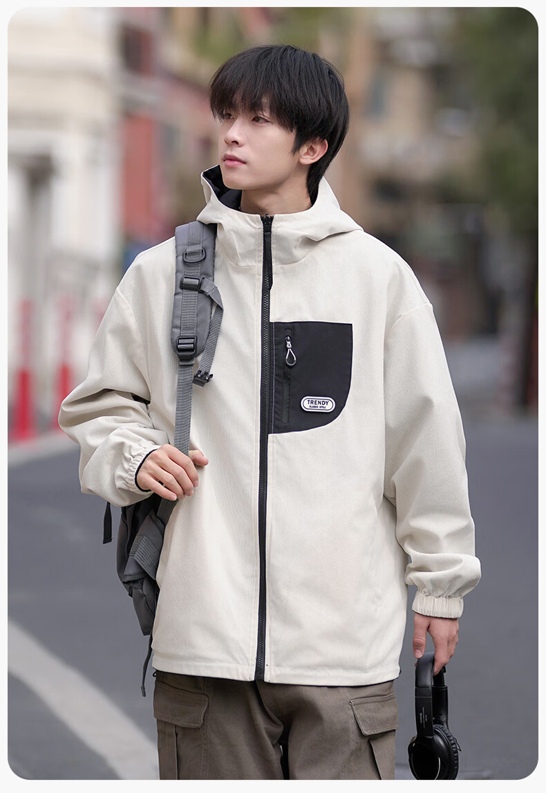 Guirenniao Reversible Jacket Men Spring Autumn New American Workwear Hooded Jacket Men Clothing Yao Ye Black S 19