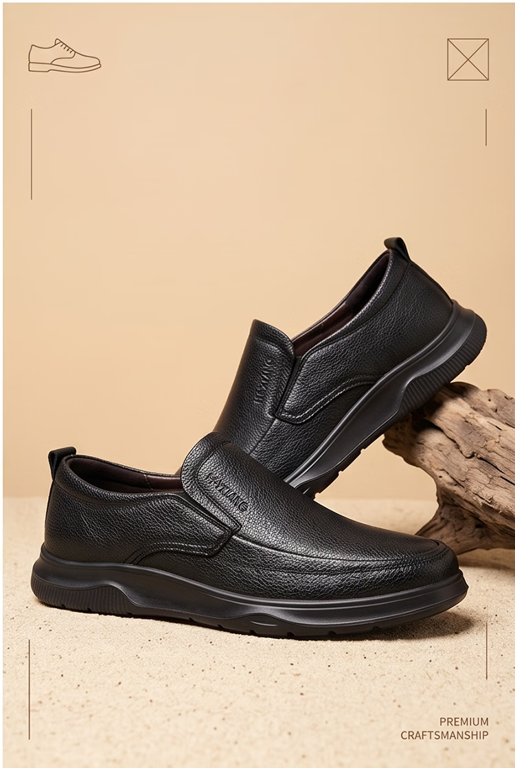 Hengyuanxiang Men's Fashion Business Casual Leather Slip-On Shoes XB13007 Black Size 41 10