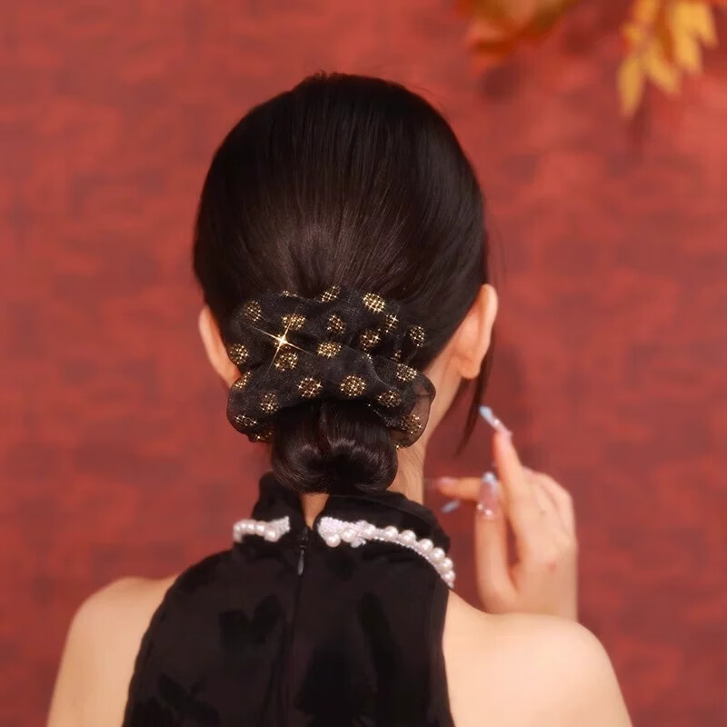 Yidier Plaid Hair Tie Double-Layer Organza Scrunchie Fashionable Elegant Hair Accessory 2026 New Style 3