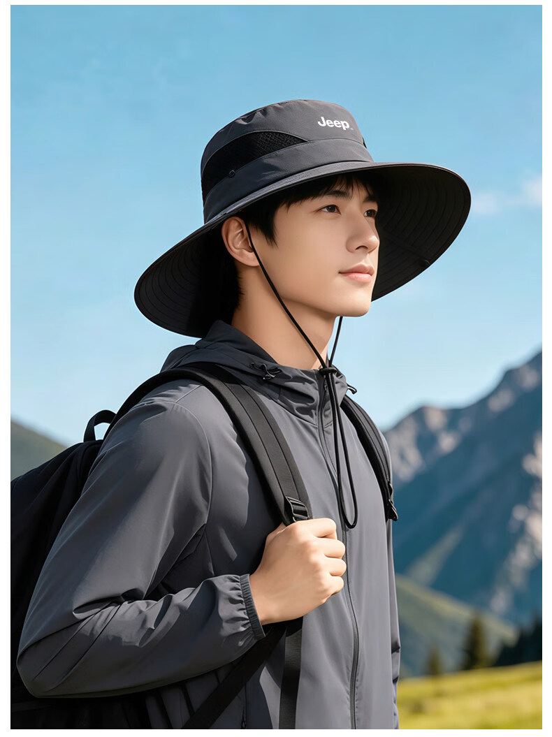 JEEP Men's Summer Outdoor Hiking Sun Protection Fisherman Hat Foldable Large Brim Sunshade Cap 13