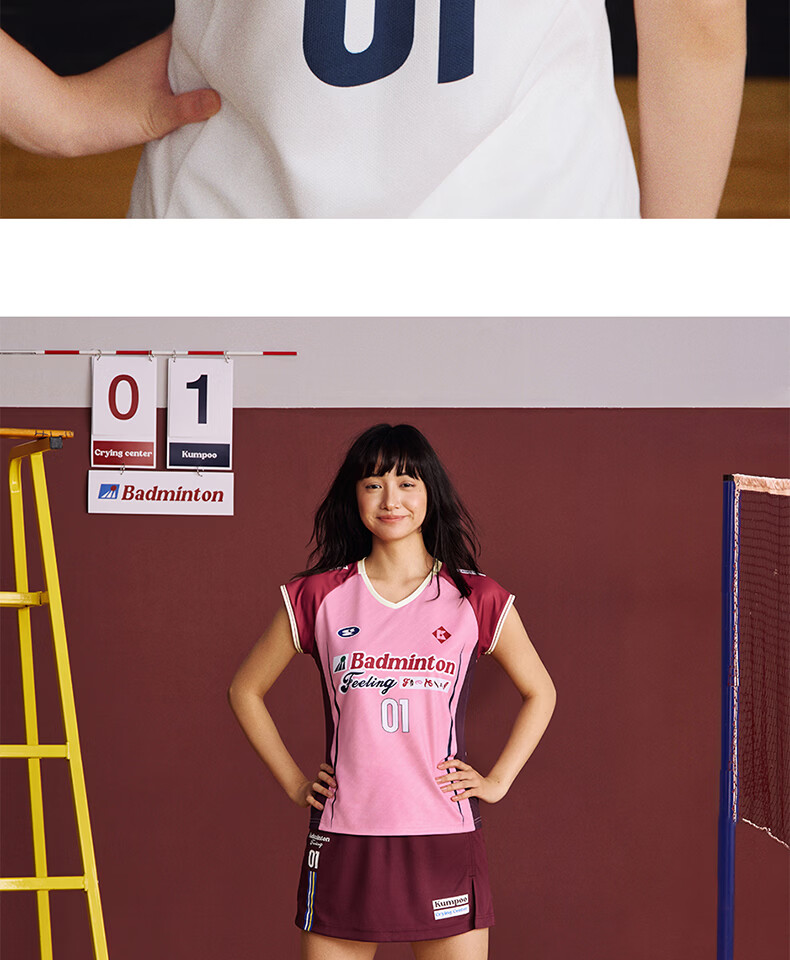 KUMPOO (KUMPOU) Badminton Shirt for Women, Short-Sleeved Quick-Dry Sports Jersey, Collaboration with Crying Center, Competition Uniform ACT261608-Blue 2XL 20