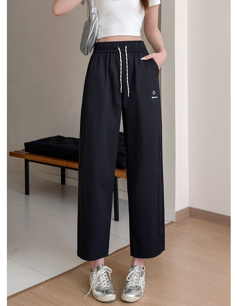 Langsha Ice Silk Women's Casual Pants 2026 Summer New Embroidered High Waist Straight Leg Cropped Wide Leg Quick-Dry Versatile Work Pants 12