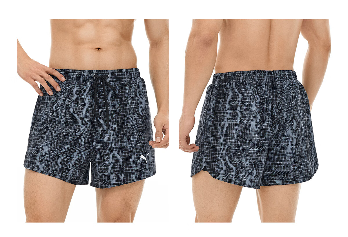 PUMA Men's Two-in-One Quick-Dry Hydrophobic Yarn Sun-Protective Plaid Drawstring Chlorine-Resistant Beach Swim Shorts 19