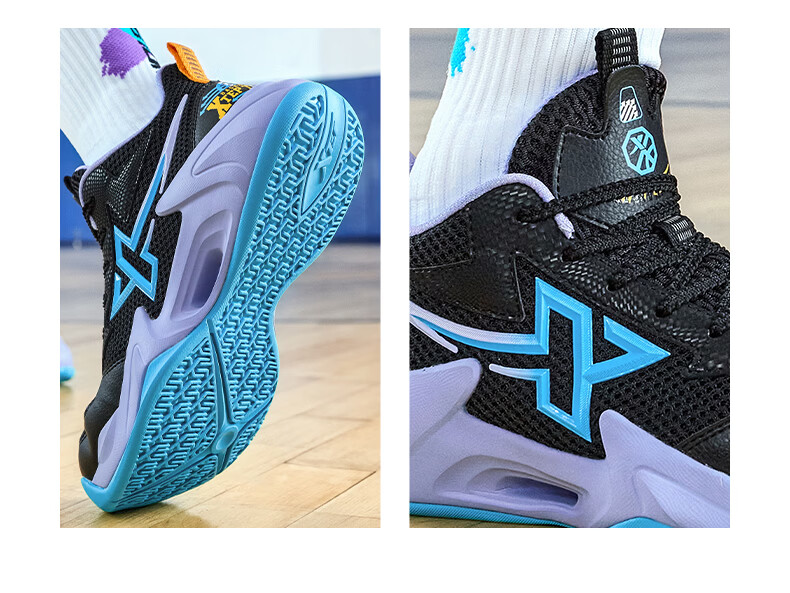 XTEP Youth Style Hunter Sports Shoes Boys Anti-Rollover Burnt Flower Craft Basketball Shoes Black/Changchun Flower Purple 37 4