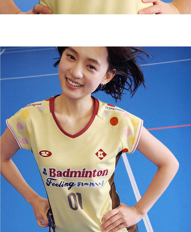 KUMPOO (KUMPOU) Badminton Shirt for Women, Short-Sleeved Quick-Dry Sports Jersey, Collaboration with Crying Center, Competition Uniform ACT261608-Blue 2XL 28
