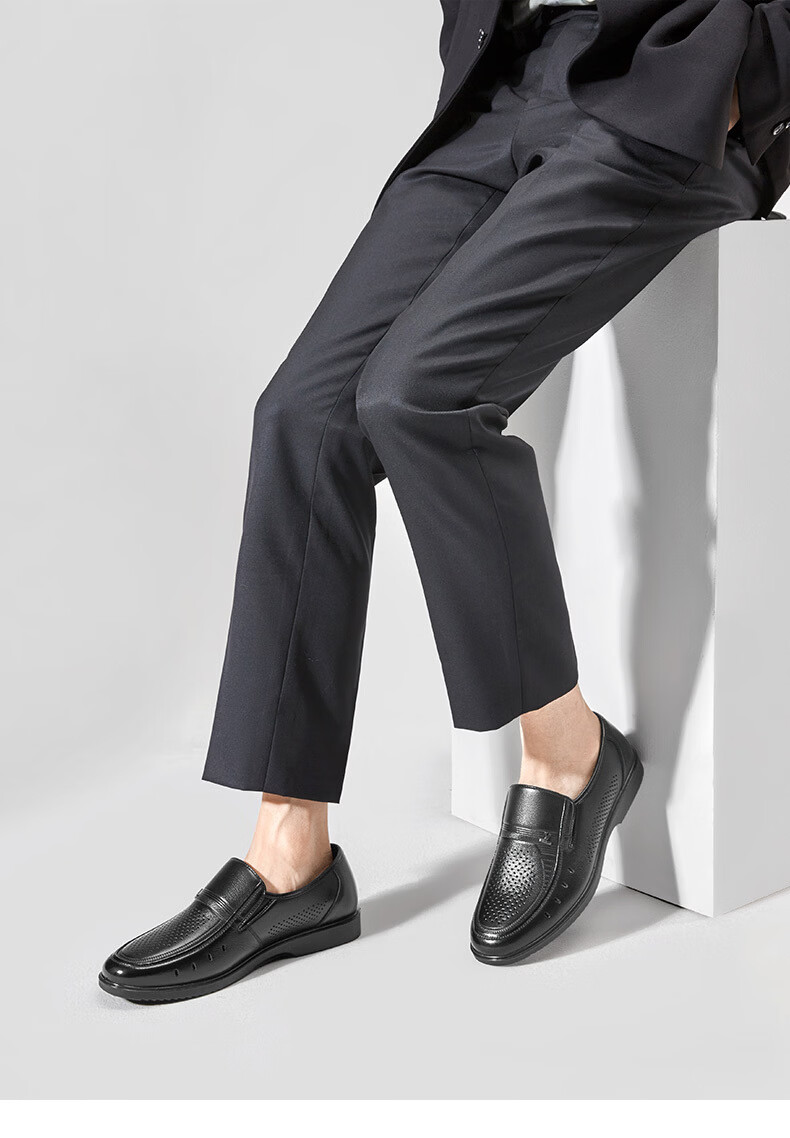 Eierkang Plus Size Men's Genuine Leather Business Formal Slip-On Comfortable Casual Dad Shoes 96361W Black 40 21