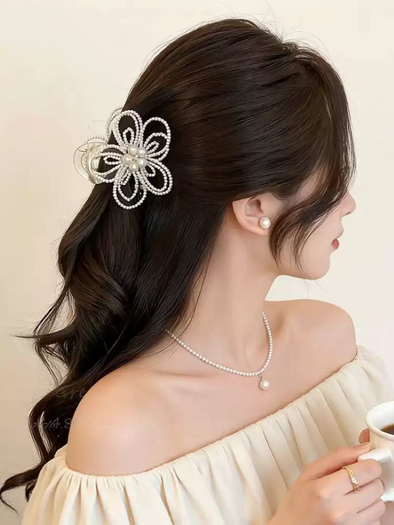 Idaer Pearl Flower Hair Claw Clip for Women Back of Head Shark Clip 2026 New Elegant Hairpin Birthday Gift for Girlfriend 2