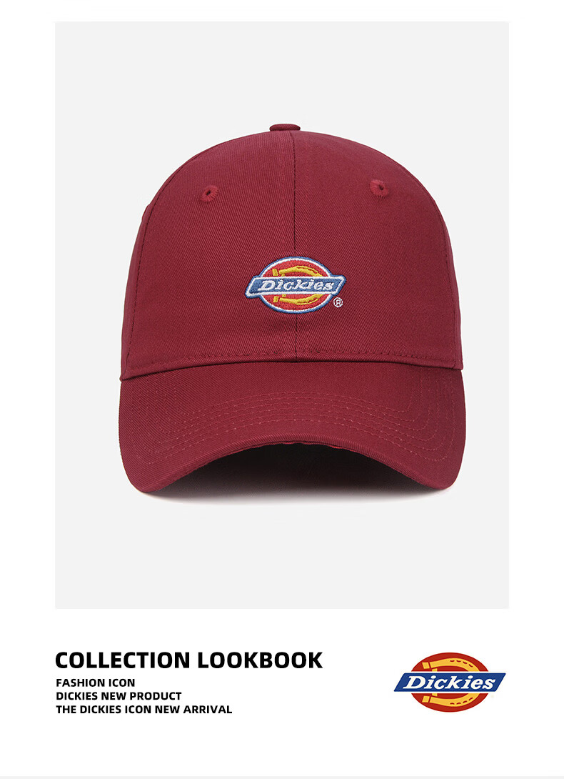 Dickies Unisex Soft Top Baseball Cap Burgundy Outdoor Sports Breathable Sunshade Hat 23