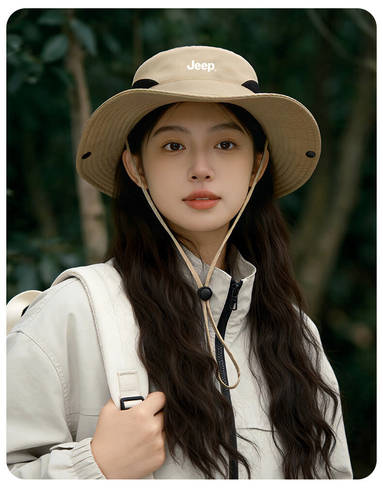 JEEP Women's Summer New Wide Brim Sun Protection Outdoor Hiking UV Protection Bucket Hat 18