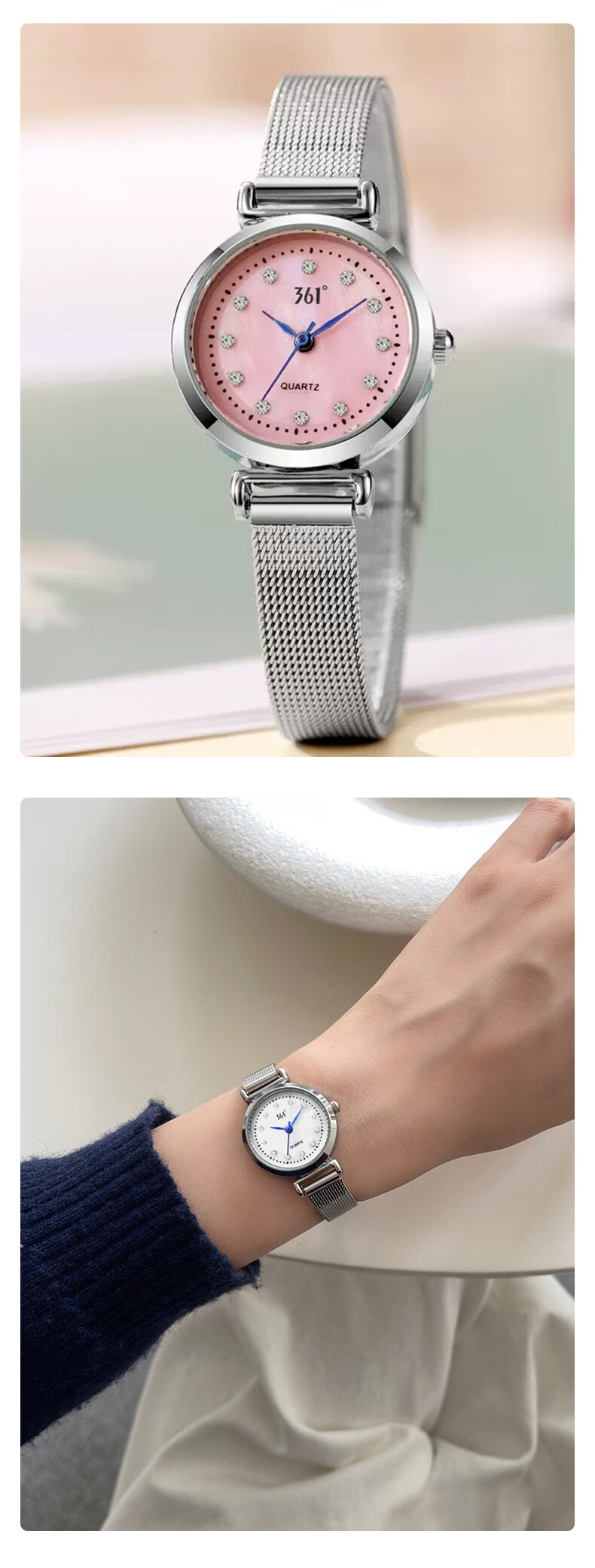 361° Vintage Ins Style Small Round Dial Rhinestone Watch Niche Romantic White-collar Minimalist Fashion Commuter Wristwatch Silver 6