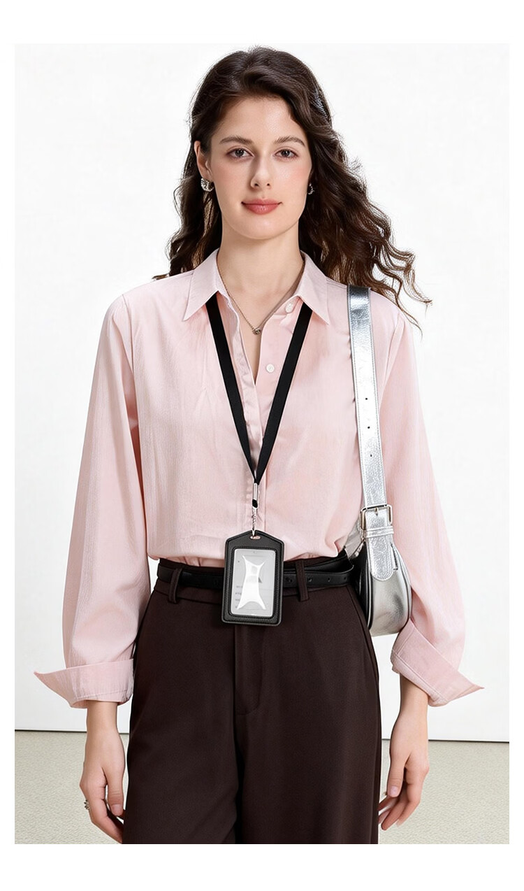 ENC Korean Style Long Sleeve Elegant Light Pink Shirt Youthful Loose Fit Niche Design Commuter Business Top 12