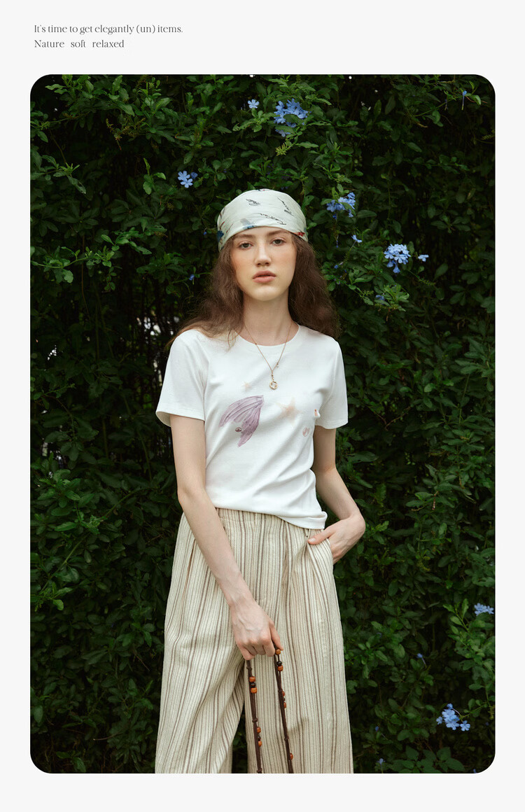 Olrain Eurielle Summer New Fun Colorblock Ocean Print Crew Neck Short Sleeve T-Shirt Women Casual Top White M 7