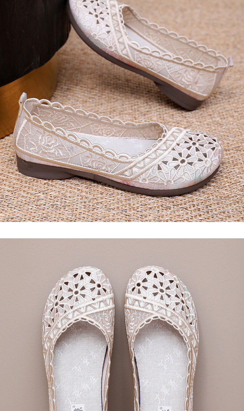 Anglerfish Old Beijing Cloth Shoes Women Summer Middle-aged and Elderly Comfortable Mom Mesh Breathable Casual Shoes A6013 Pink 38 18