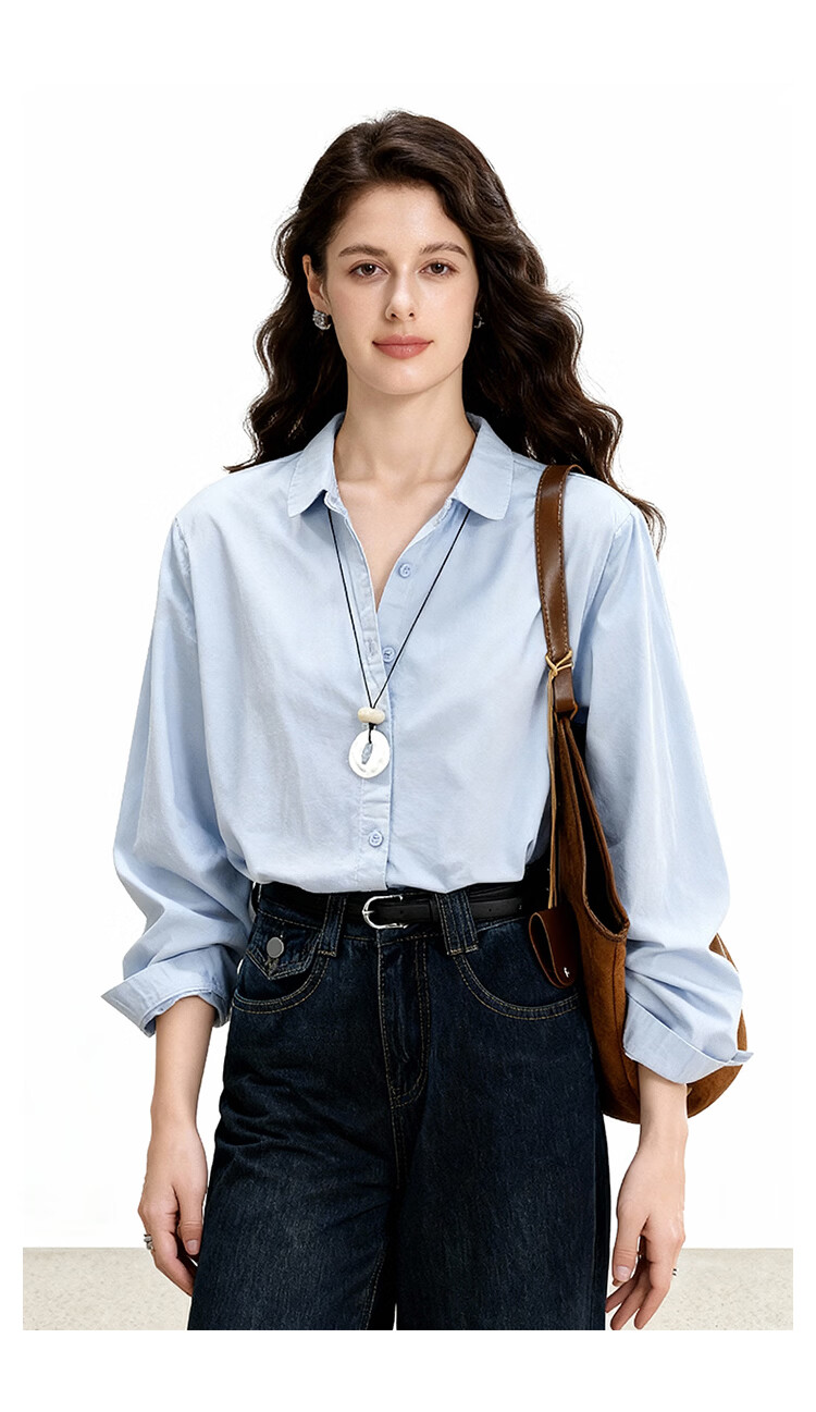 ENC Blue Long Sleeve Shirt Spring Autumn New French Style Designer Niche Casual Commuter Petite Top 15