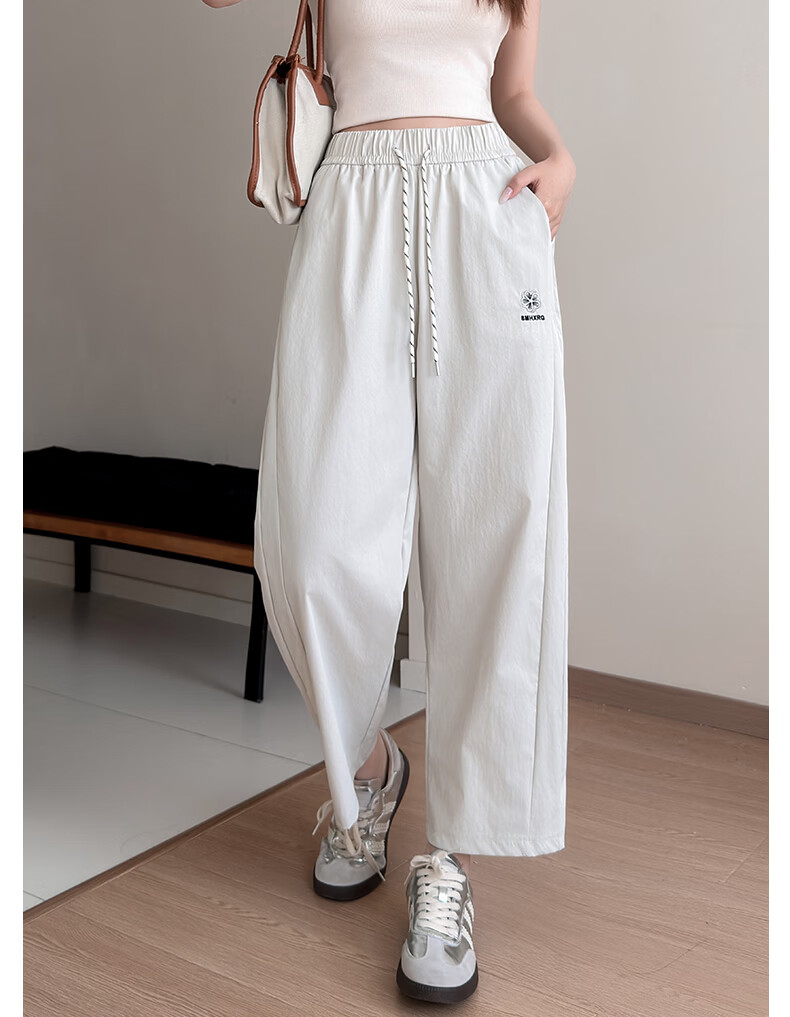 Langsha Ice Silk Women's Casual Pants 2026 Summer New Embroidered High Waist Straight Leg Cropped Wide Leg Quick-Dry Versatile Work Pants 17