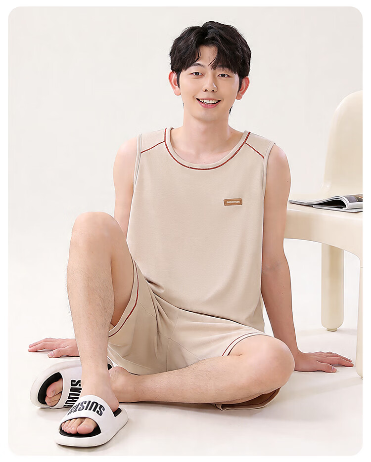 Bingxue Cotton Youth Vest Set Boys' Modal Ice Silk Summer Thin Cool Development Period Shorts Two-Piece Pajama Set 19
