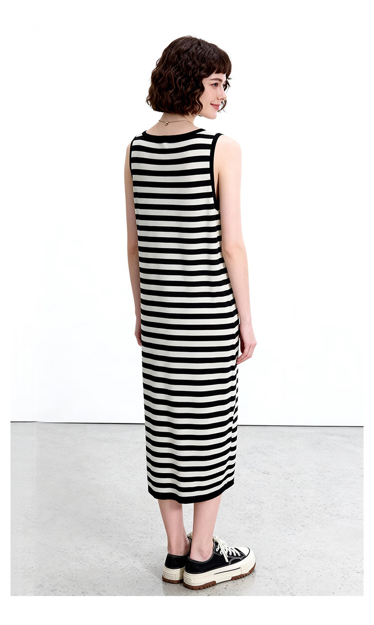 ENC Black and White Striped Vest Dress Loose Straight Fit Youthful 2026 Women's Spring Summer Casual Workwear Versatile Dress 7