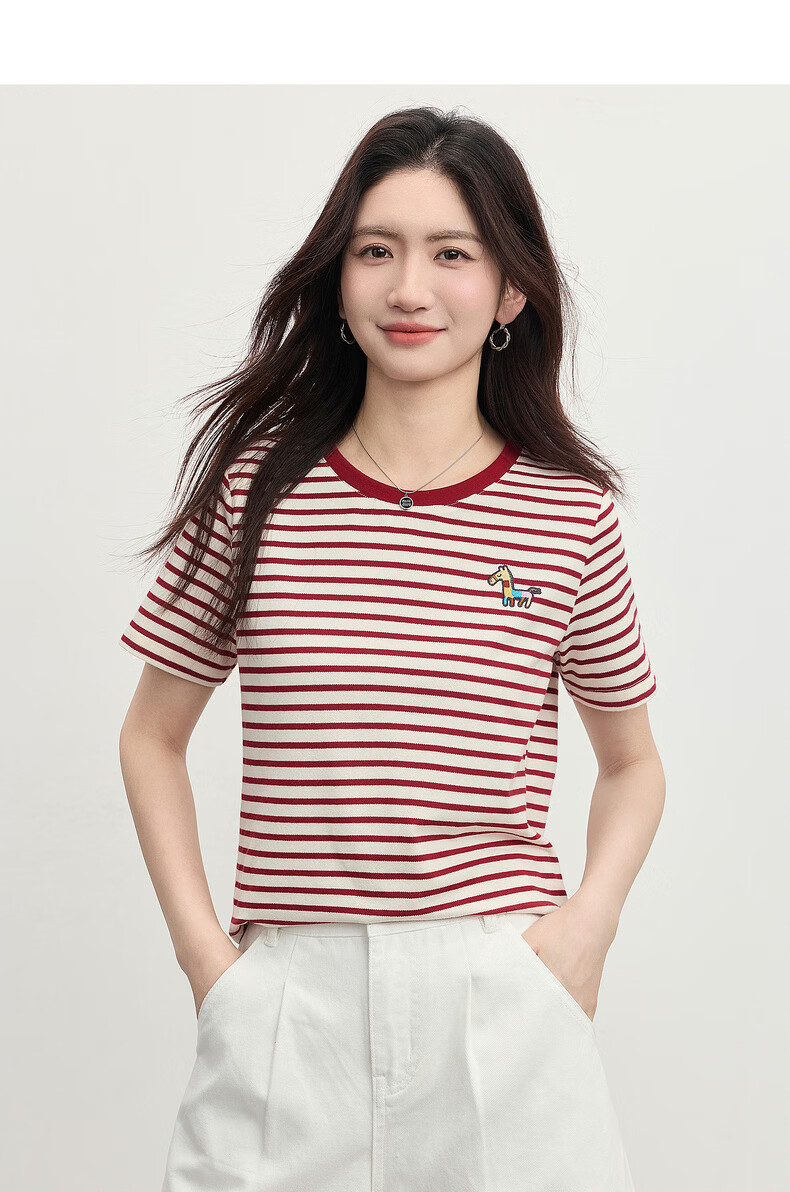 Sllsky Nautical Stripe Short Sleeve T-Shirt Women Summer 2026 New Casual Fashion Colorblock Crew Neck Shoulder Top 16