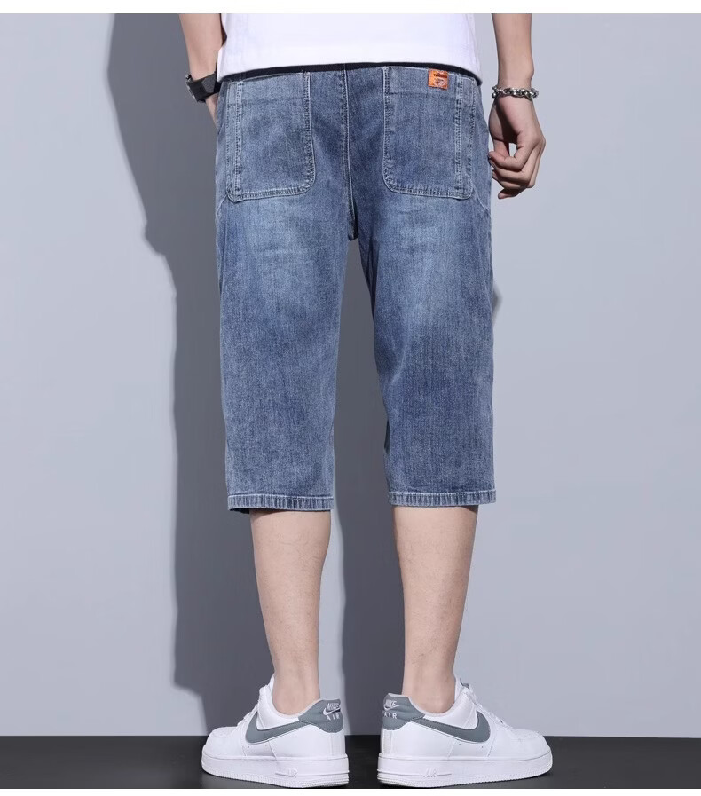 ROMON Men's Denim Shorts Summer Thin 7/8 Length Loose Straight-Leg Casual Pants 11