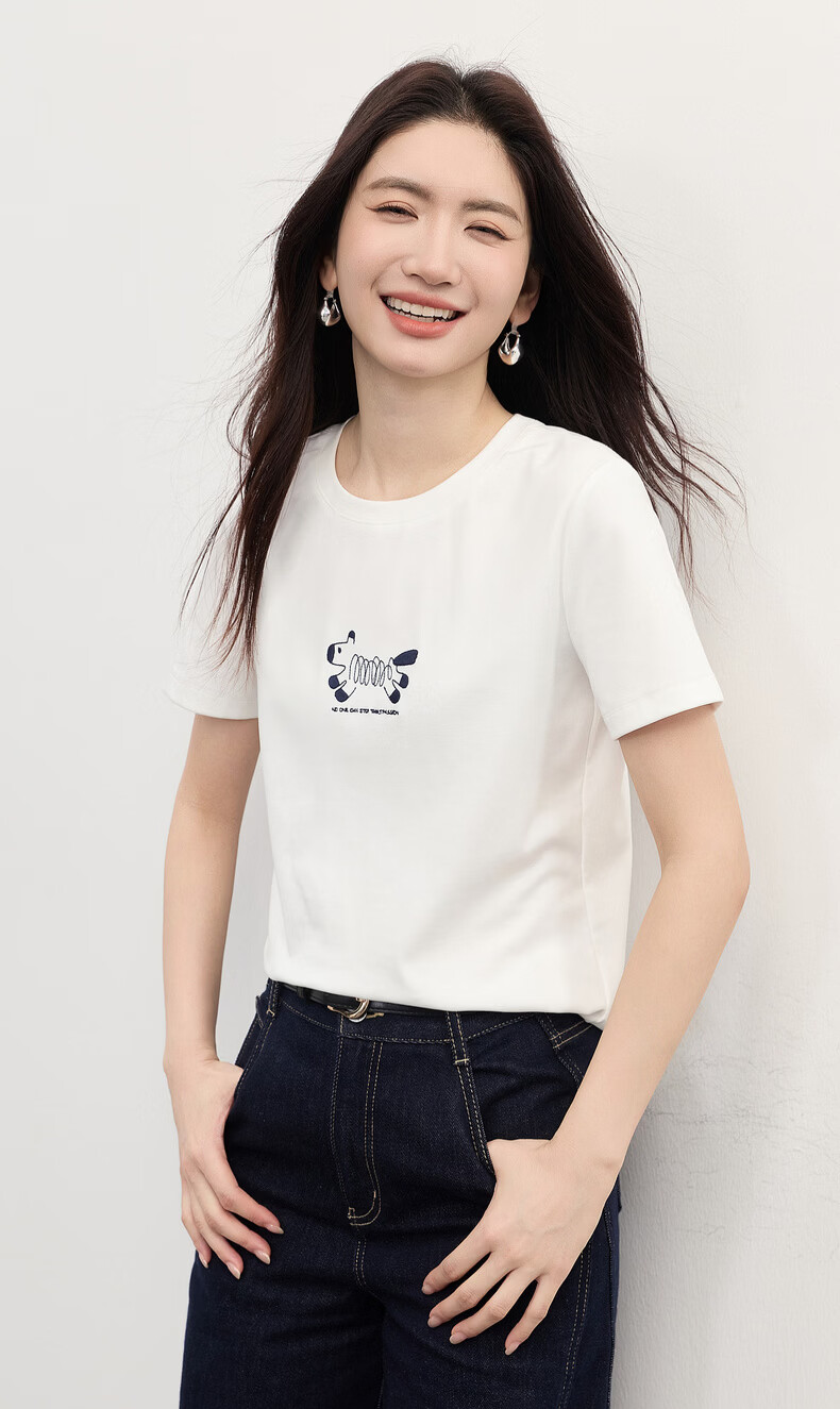 Sllsky 【Qiji Gallop】Printed Short Sleeve T-Shirt for Women, Drop Shoulder, Trendy Youthful Tee, Summer 2026 2
