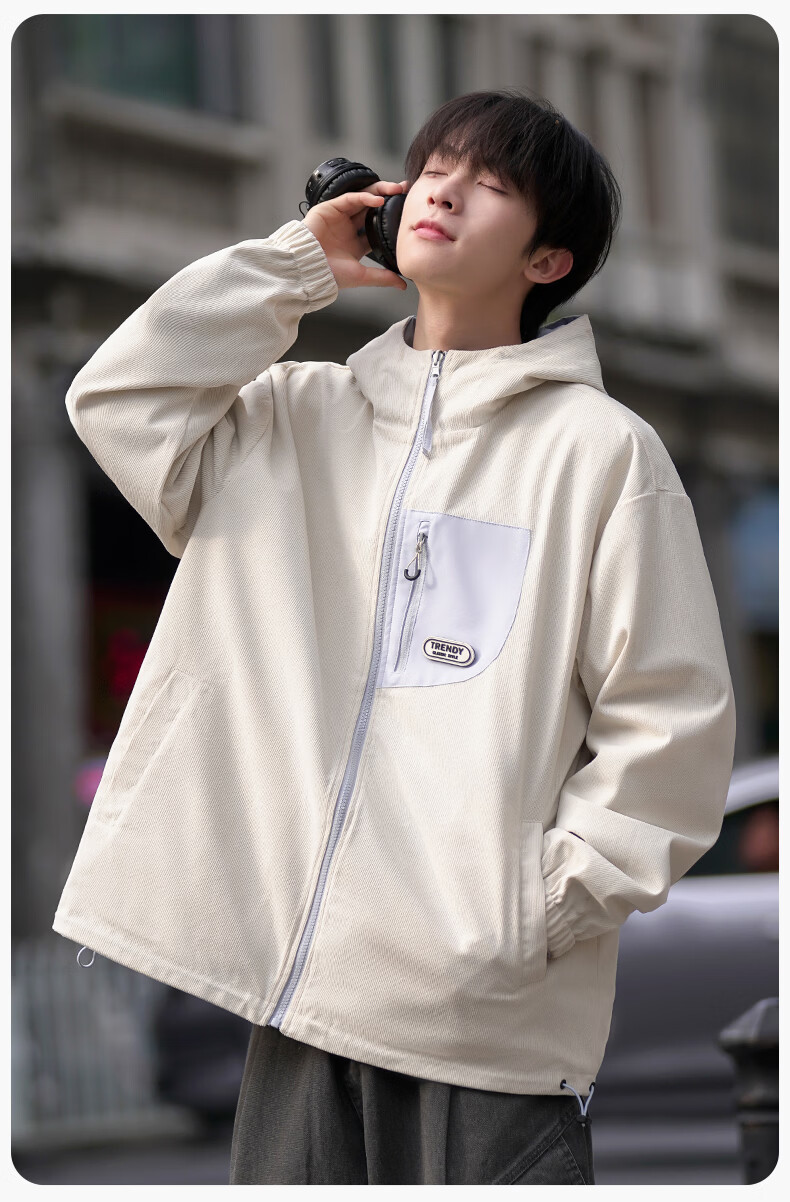 Guirenniao Reversible Jacket Men Spring Autumn New American Workwear Hooded Jacket Men Clothing Yao Ye Black S 17