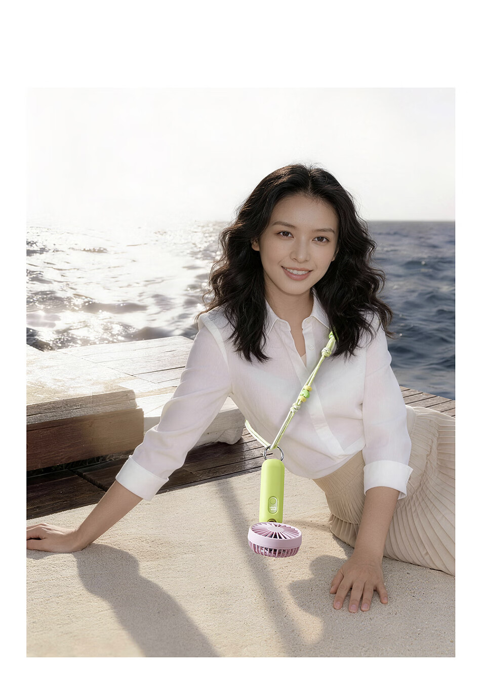 RHYTHM Japan Ultra-Quiet Handheld Fan Office Desktop Portable USB Rechargeable Long Battery Life Neck Hanging Mini Cooling Fan 9ZFA44DL13 Light Green 16