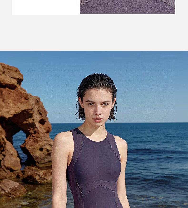 WATERTIME Women's One-Piece Swimsuit for Hot Springs, Fashionable, Simple, Sexy, Slimming, Tummy Control, Dress Swimwear, Dark Purple, Size M 9