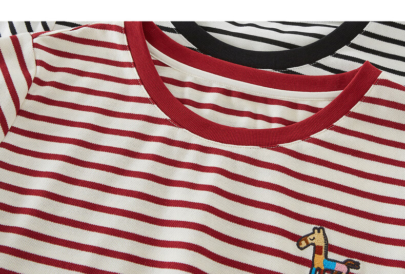 Sllsky Nautical Stripe Short Sleeve T-Shirt Women Summer 2026 New Casual Fashion Colorblock Crew Neck Shoulder Top 26