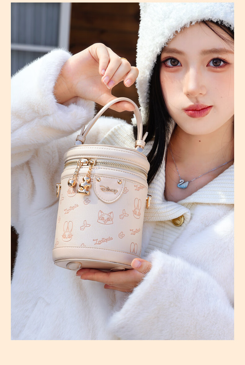 Disney Women's Fashion Bucket Bag Handheld Round Cylinder Crossbody Bag Birthday Gift for Girlfriend and Bestie 8